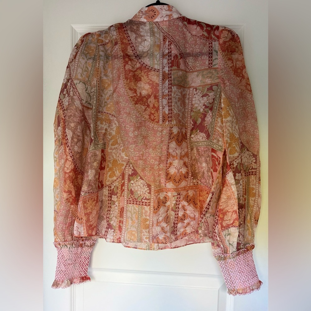 Zimmermann Kaleidoscope Tuxedo Red and Pink Ruffled Long Sleeve Blouse US 8 NWT - Picture 6 of 10